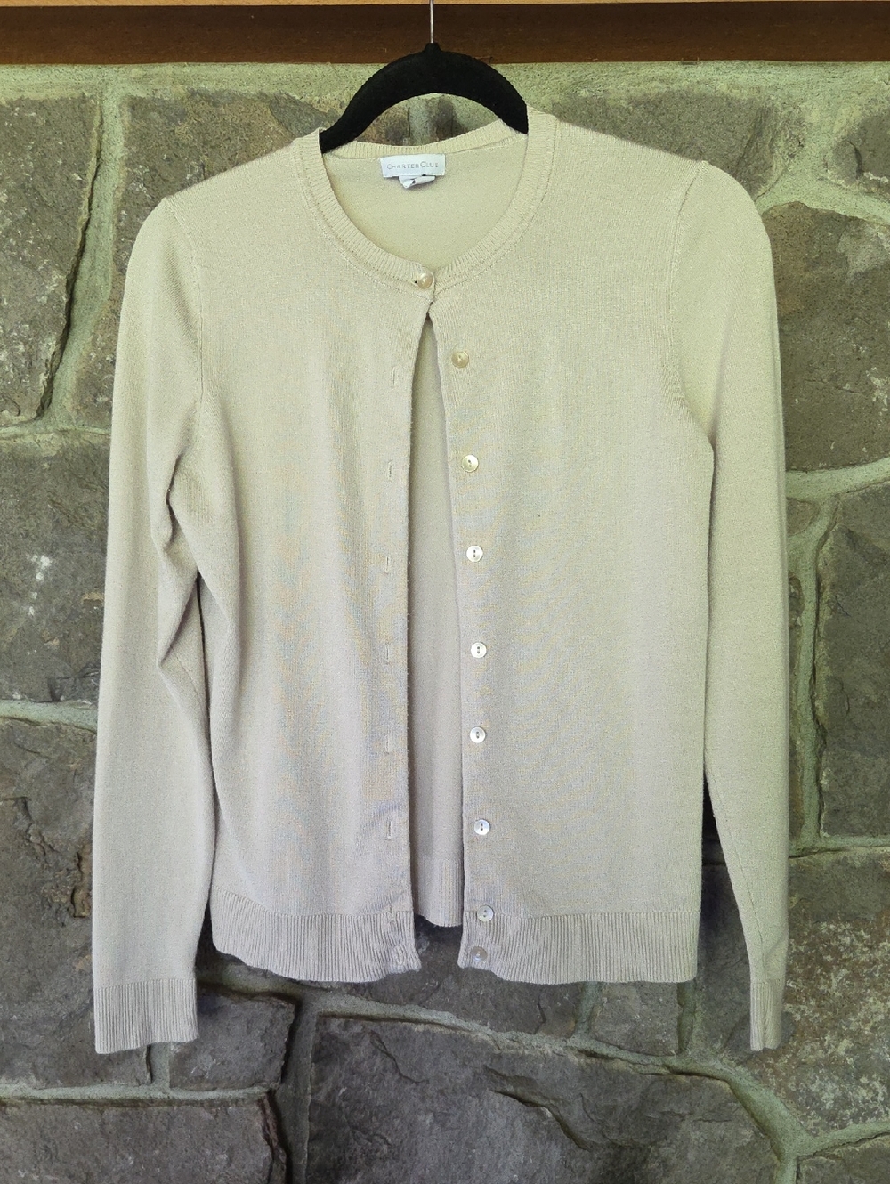 Charter Club Cream Crewneck Button-Front Cardigan
